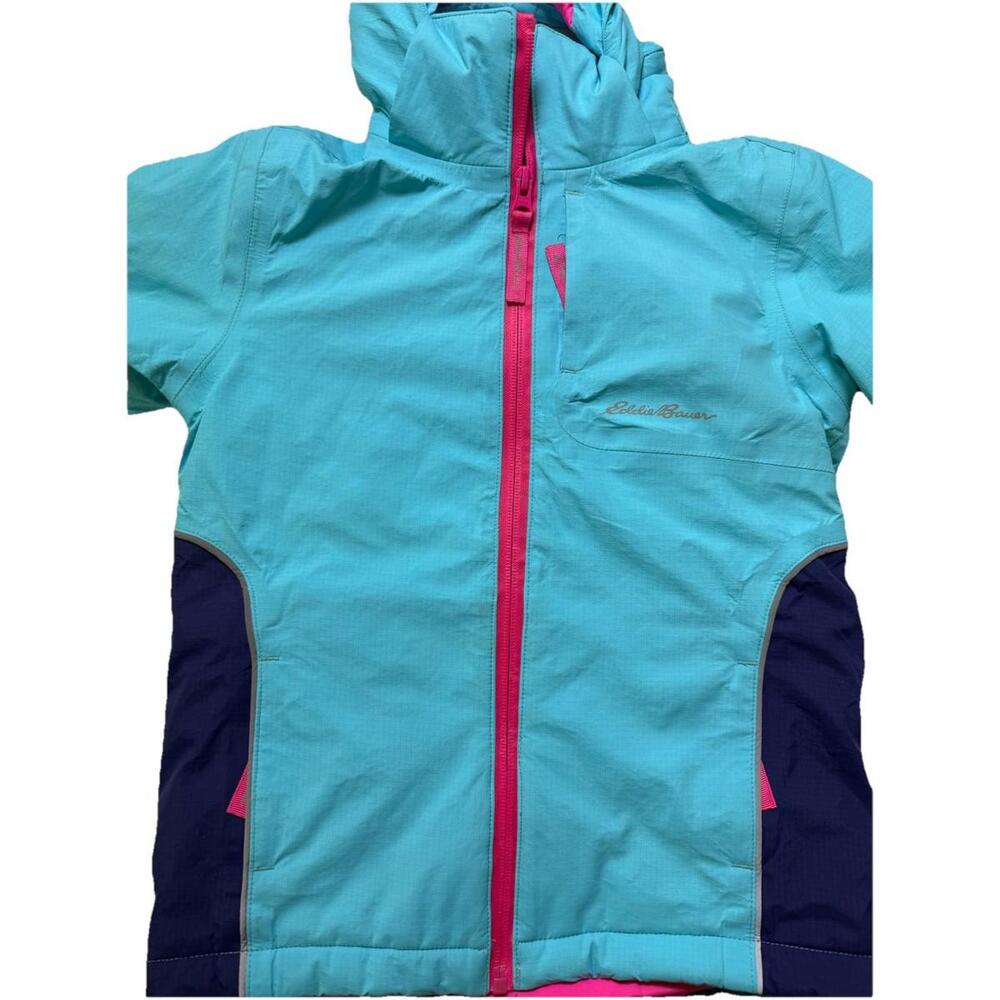 Eddie Bauer Kids Ski Jacket- Waterproof Insulated Coat light Blue w/navy/pink